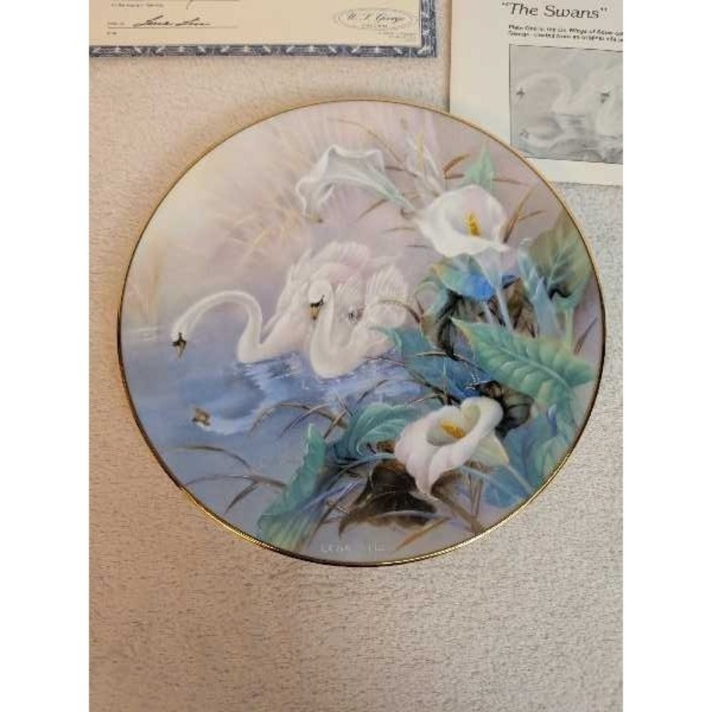 W.F. George The Swans Plate First Issue Lena Liu Art Collectible Porcelain - Picture 4 of 5